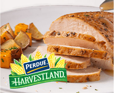 photo of Harvestland turkey on a dinner plate with root vegetables