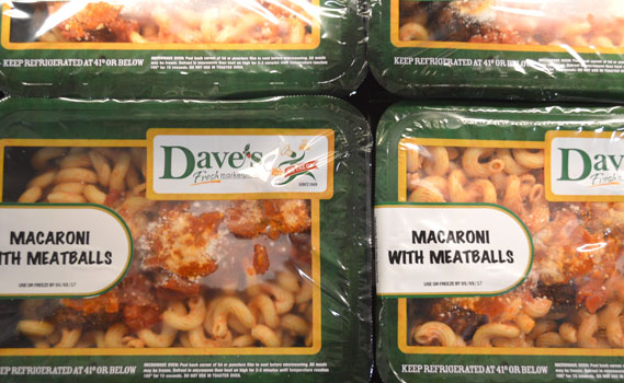 Dave's On the Go packages featuring macaroni with meatballs