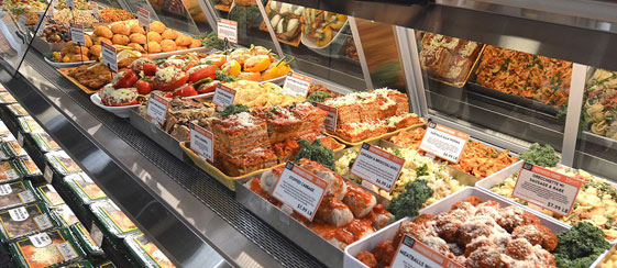 Prepared foods deli case at Dave's Fresh Marketplace Cranston location