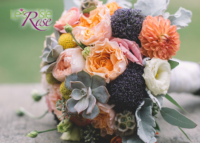 Colorful Wedding Bouquet with Succulents from Les Isle Rose