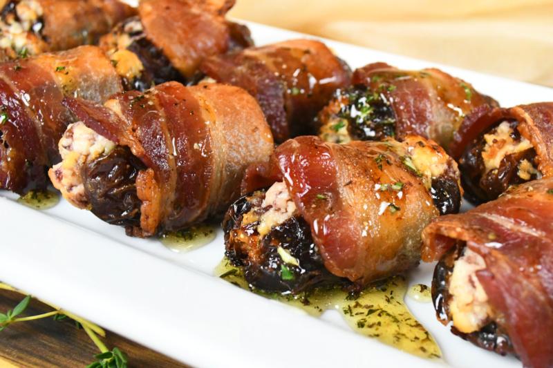 Bacon Wrapped Dates with Cranberry Stilton
